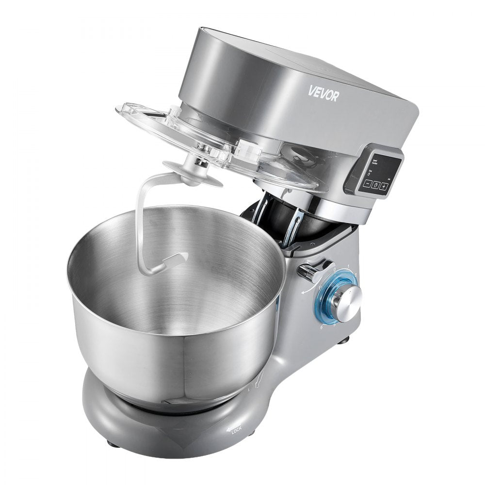VEVOR Ice Cream Maker, 1.8 Qt. Capacity, 6-Speed Electric Stand Mixer, with LED Digital Display & Timer, Mixing Paddle, Dough Hook, Splash Guard, for Homemade Frozen Yogurt Fruit Sorbet Gelato, Grey