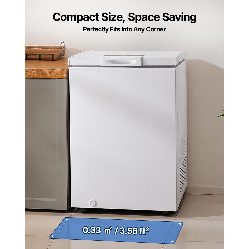 VEVOR Chest Freezer, 3.3 Cu.ft Compact Deep Freezer, Free Standing Top Open Door Chest Freezers with 2 Removable Baskets & Adjustable Thermostat - Energy Saving, Low Noise & Garage Ready, White