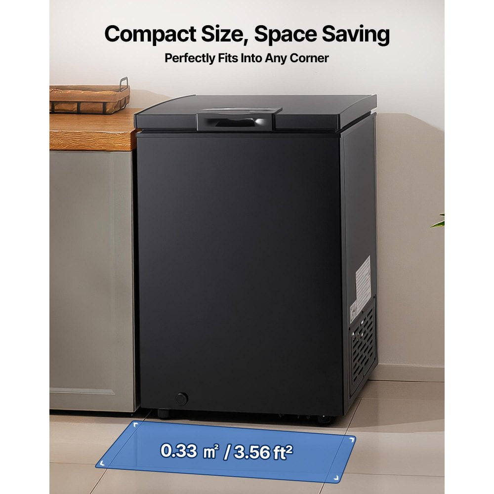 VEVOR Chest Freezer, 3.3 Cu.ft Compact Deep Freezer, Free Standing Top Open Door Chest Freezers with 2 Removable Baskets & Adjustable Thermostat - Energy Saving, Low Noise & Garage Ready, Black