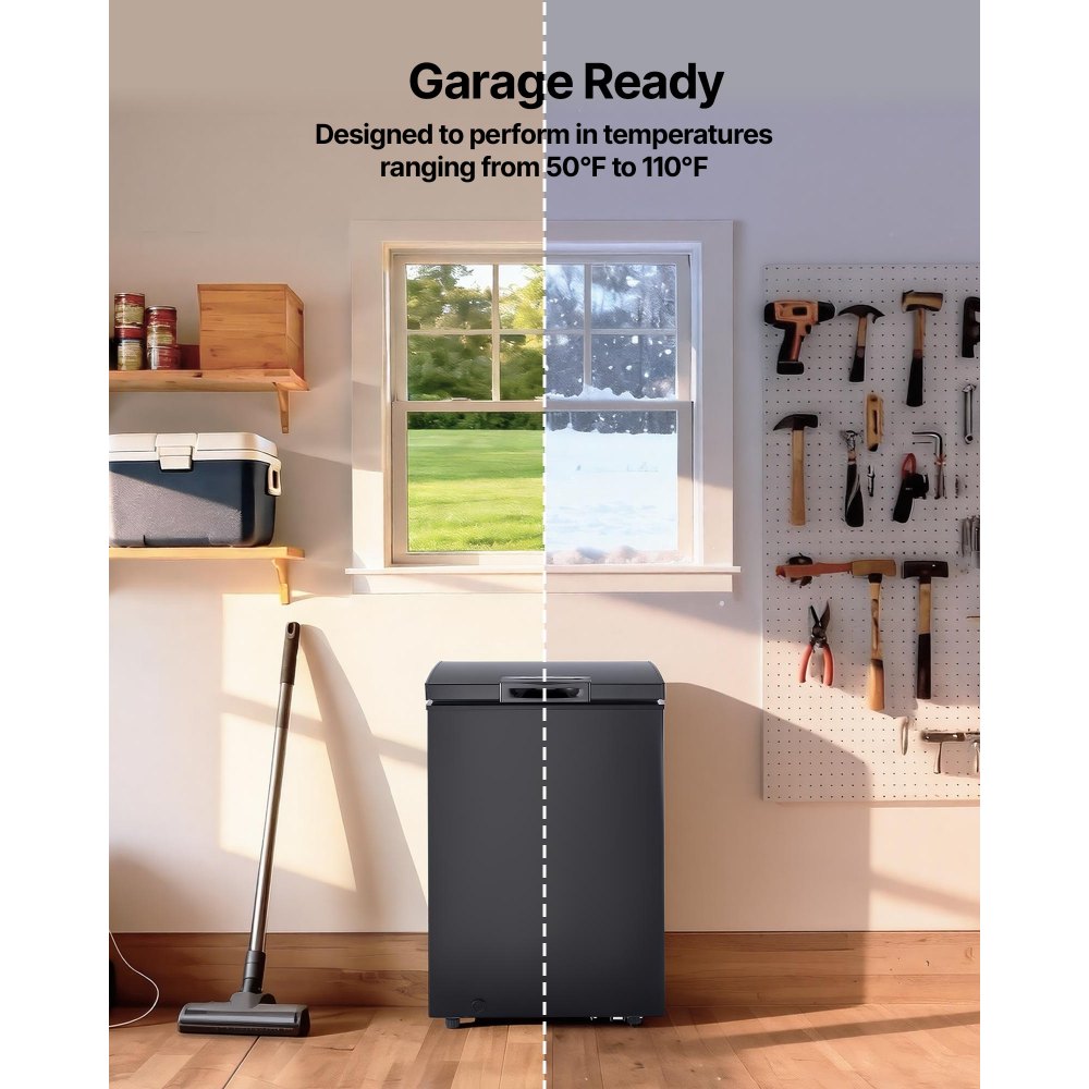 VEVOR Chest Freezer, 3.3 Cu.ft Compact Deep Freezer, Free Standing Top Open Door Chest Freezers with 2 Removable Baskets & Adjustable Thermostat - Energy Saving, Low Noise & Garage Ready, Black