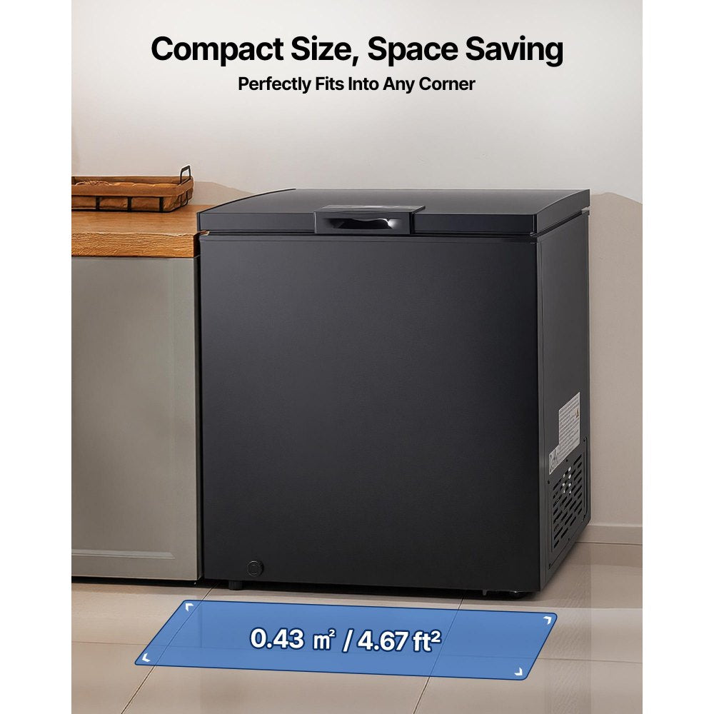 VEVOR Chest Freezer, 5 Cu.ft Compact Deep Freezer, Free Standing Top Open Door Chest Freezers with 2 Removable Baskets & Adjustable Thermostat - Energy Saving, Low Noise & Garage Ready, Black