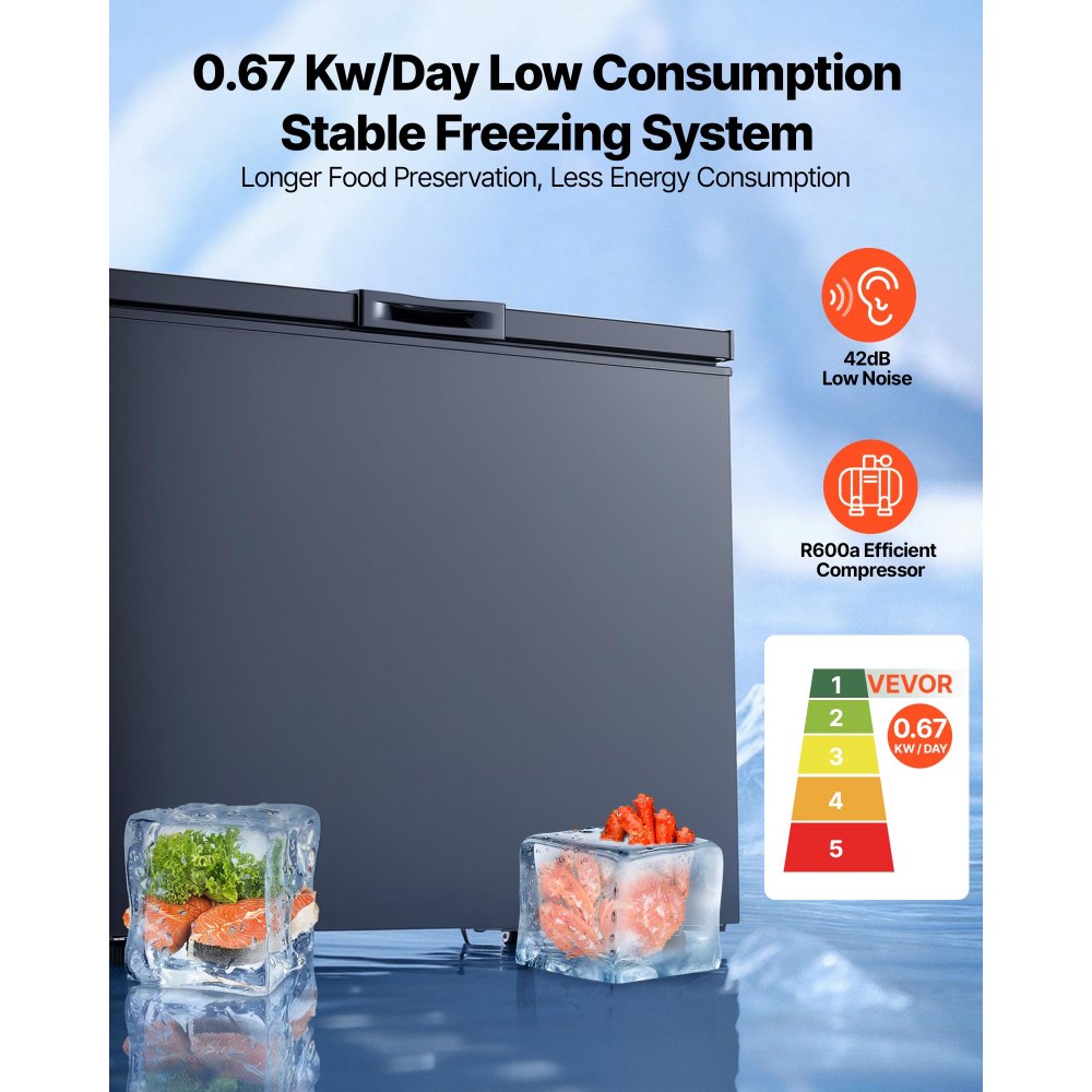 VEVOR Chest Freezer, 6.7 Cu.ft Compact Deep Freezer, Free Standing Top Open Door Chest Freezers with 2 Removable Baskets & Adjustable Thermostat - Energy Saving, Low Noise & Garage Ready, Black