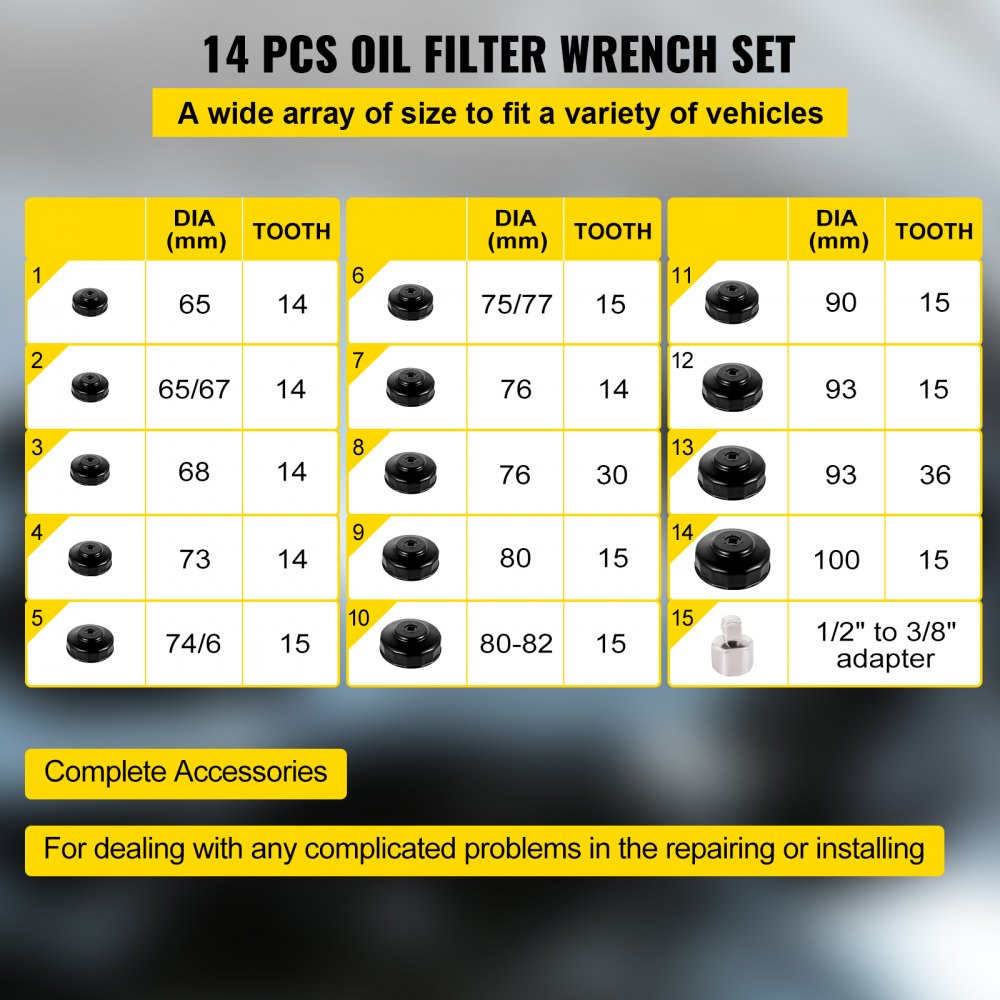 VEVOR Oil Filter Socket Set, 14 Pcs Oil Filter Wrench Set, Sturdy Steel Oil Filter Socket, 3/8\" Oil Filter Socket, Low Profile Oil Filter Socket Set For Easy Access, Oil Filter Wrench Cap Set with Ca
