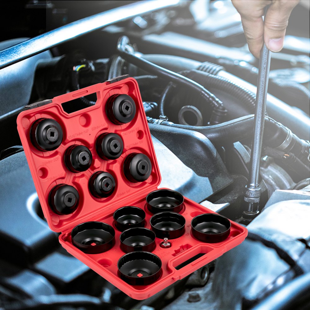 VEVOR Oil Filter Socket Set, 14 Pcs Oil Filter Wrench Set, Sturdy Steel Oil Filter Socket, 3/8\" Oil Filter Socket, Low Profile Oil Filter Socket Set For Easy Access, Oil Filter Wrench Cap Set with Ca