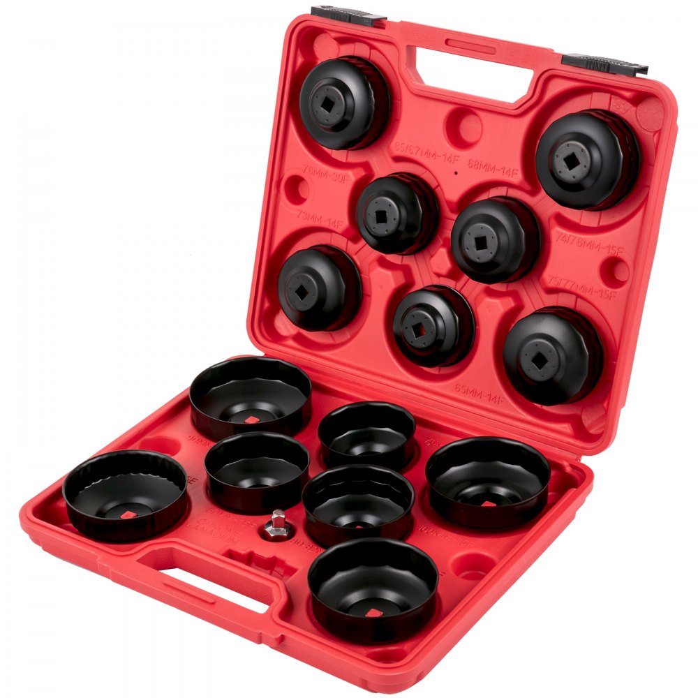 VEVOR Oil Filter Socket Set, 14 Pcs Oil Filter Wrench Set, Sturdy Steel Oil Filter Socket, 3/8\" Oil Filter Socket, Low Profile Oil Filter Socket Set For Easy Access, Oil Filter Wrench Cap Set with Ca