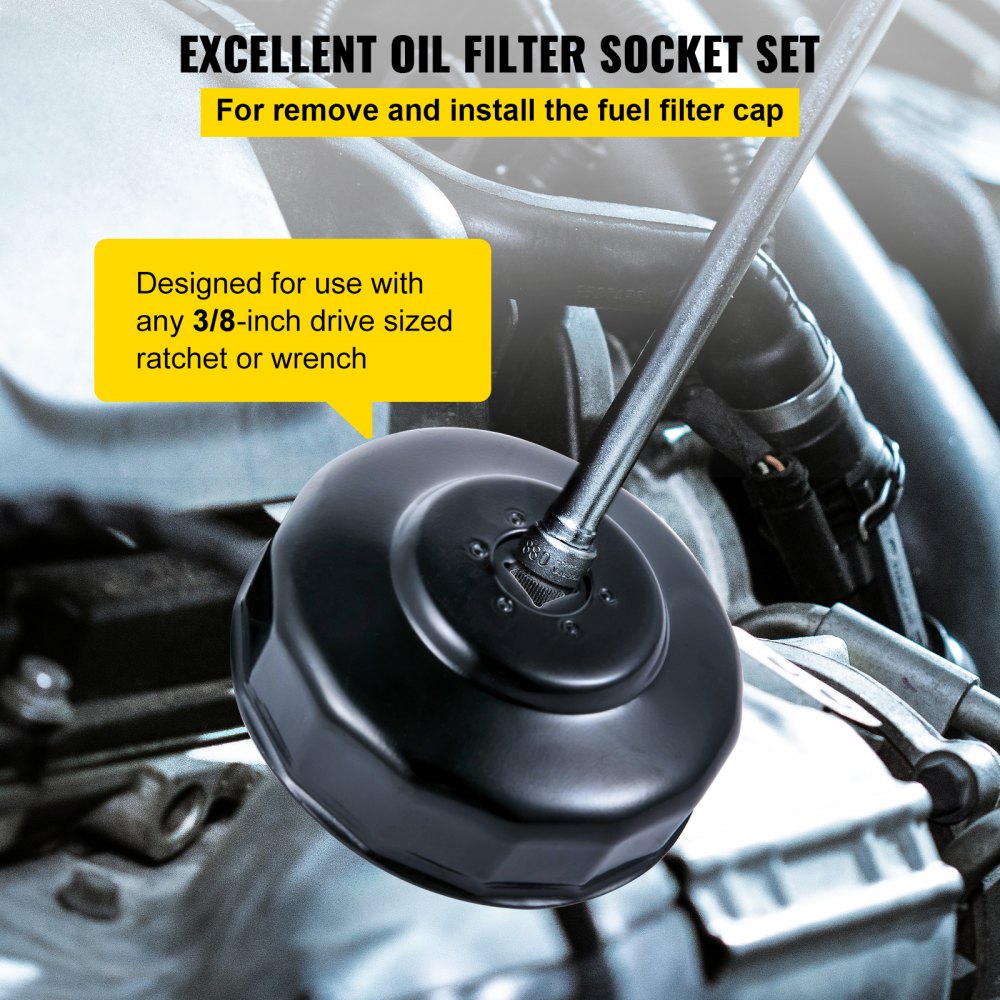 VEVOR Oil Filter Socket Set, 30 Pcs Oil Filter Wrench Set, Sturdy Steel Oil Filter Socket, 3/8\" Oil Filter Socket, Low Profile Oil Filter Socket Set For Easy Access, Oil Filter Wrench Cap Set with Ca