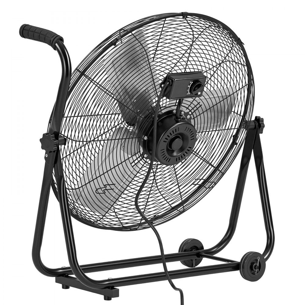 VEVOR Industrial Shop Fan, 24 Inch Floor Drum Fan, High Velocity 7500 CFM, Heavy Duty Aluminum Blades, 3 Speeds, 360 Degree Tilt, Ideal for Commercial, Garage, Warehouse, Basement, Workshop, Black