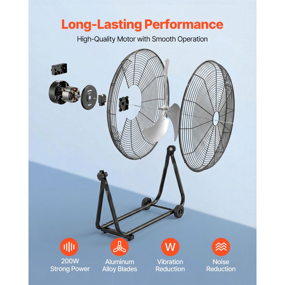VEVOR Industrial Shop Fan, 30 Inch Floor Drum Fan, High Velocity 12000 CFM, Heavy Duty Aluminum Blades, 3 Speeds, 360 Degree Tilt, Ideal for Commercial, Garage, Warehouse, Basement, Workshop, Black