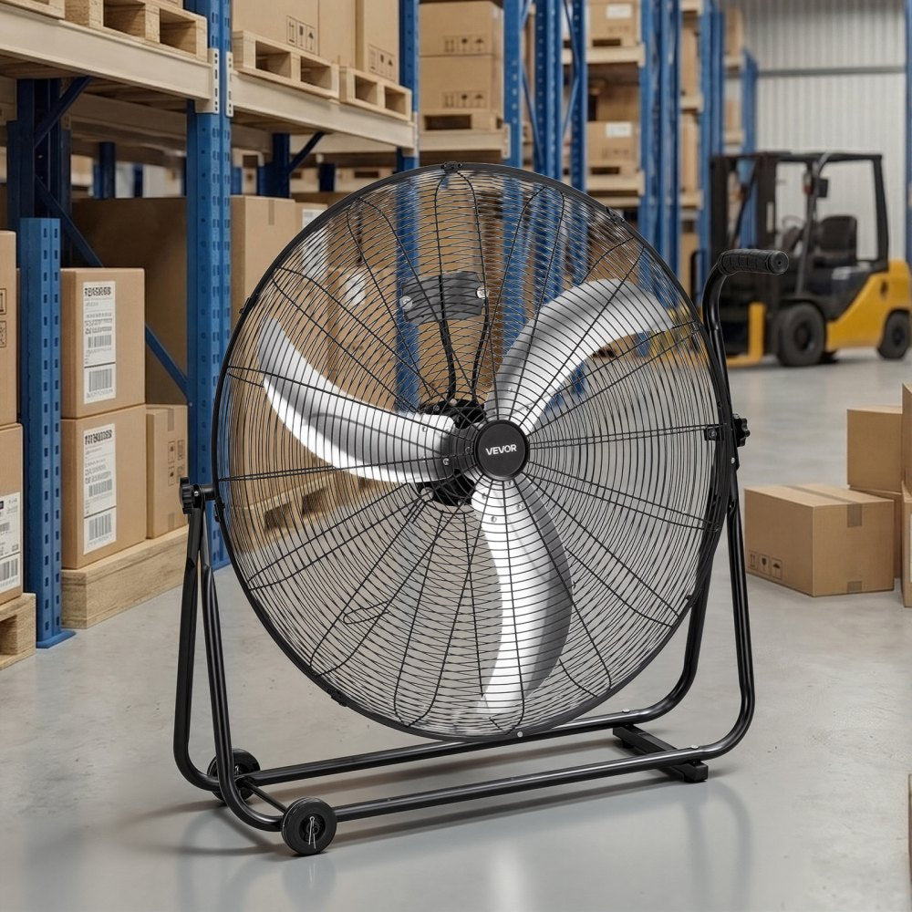 VEVOR Industrial Shop Fan, 30 Inch Floor Drum Fan, High Velocity 12000 CFM, Heavy Duty Aluminum Blades, 3 Speeds, 360 Degree Tilt, Ideal for Commercial, Garage, Warehouse, Basement, Workshop, Black