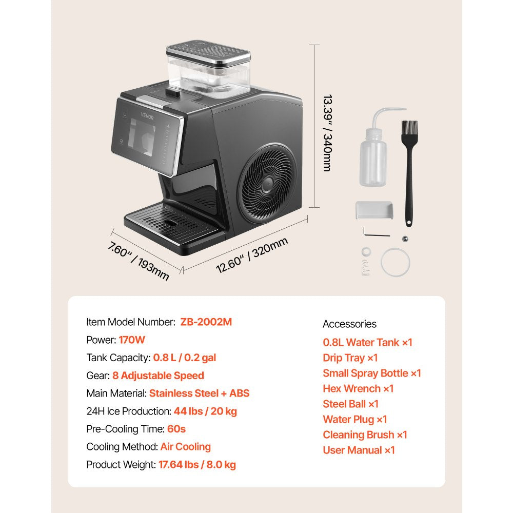VEVOR Snowflake Ice Machine, 44LBS/24H Snowflake Ice Maker, Ice-Shaver Machine with Stainless Steel Blade, Electric Snow Cone Maker with 0.2 Gal Tank, 60S Fast Pre-Cooling, for Home & Small Gatherings
