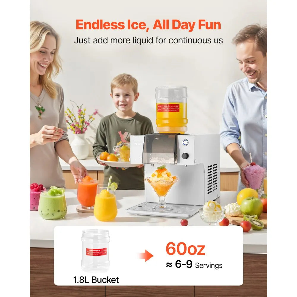 VEVOR Snowflake Ice Machine, 88LBS/24H Snowflake Ice Maker, Ice-Shaver Machine with Stainless Steel Blade, Electric Snow Cone Maker with 0.48 Gal Tank, 90S Fast Pre-Cooling, for Home & Small Gathering