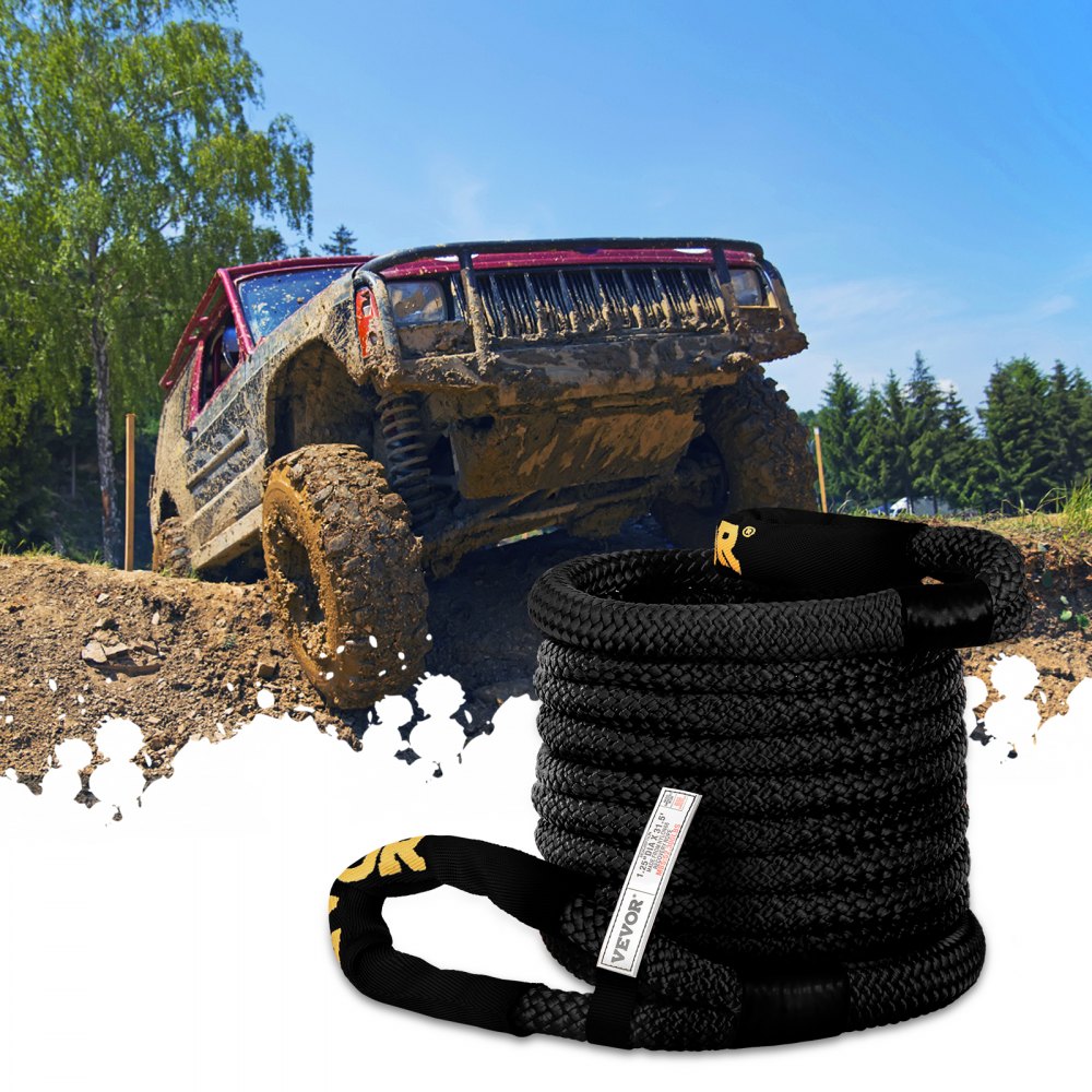 VEVOR 1-1/4\" x 31.5\' Kinetic Recovery & Tow Rope, 52,300 lbs, Heavy Duty Nylon Double Braided Kinetic Energy Rope, for Truck Off-Road Vehicle ATV UTV, Carry Bag Included, Black