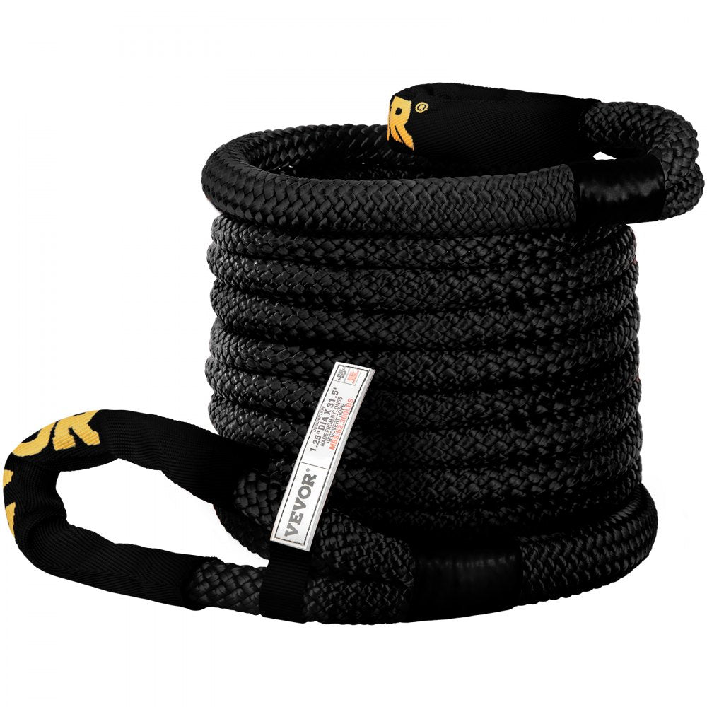 VEVOR 1-1/4\" x 31.5\' Kinetic Recovery & Tow Rope, 52,300 lbs, Heavy Duty Nylon Double Braided Kinetic Energy Rope, for Truck Off-Road Vehicle ATV UTV, Carry Bag Included, Black