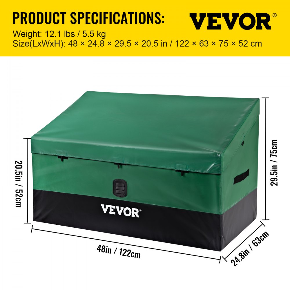 VEVOR Outdoor Storage Box, 100 Gallon Waterproof PE Tarpaulin Deck Box with Galvanized Frame, All-Weather Protection & Portable, for Camping, Garden, Poolside, and Yard, Brown & Blue