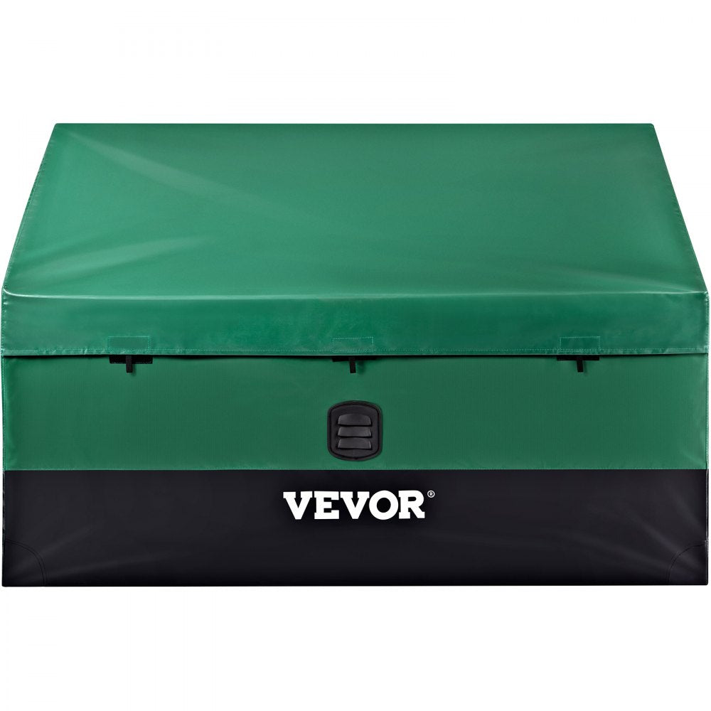 VEVOR Outdoor Storage Box, 100 Gallon Waterproof PE Tarpaulin Deck Box with Galvanized Frame, All-Weather Protection & Portable, for Camping, Garden, Poolside, and Yard, Brown & Blue