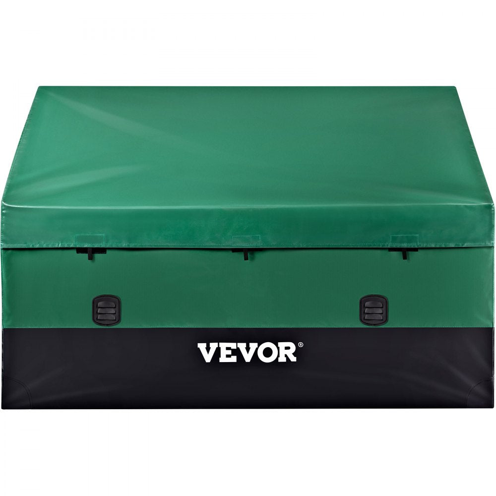 VEOVR Outdoor Storage Box, 150 Gallon Waterproof PE Tarpaulin Deck Box with Galvanized Frame, All-Weather Protection & Portable, for Camping, Garden, Poolside, and Yard, Brown & Blue