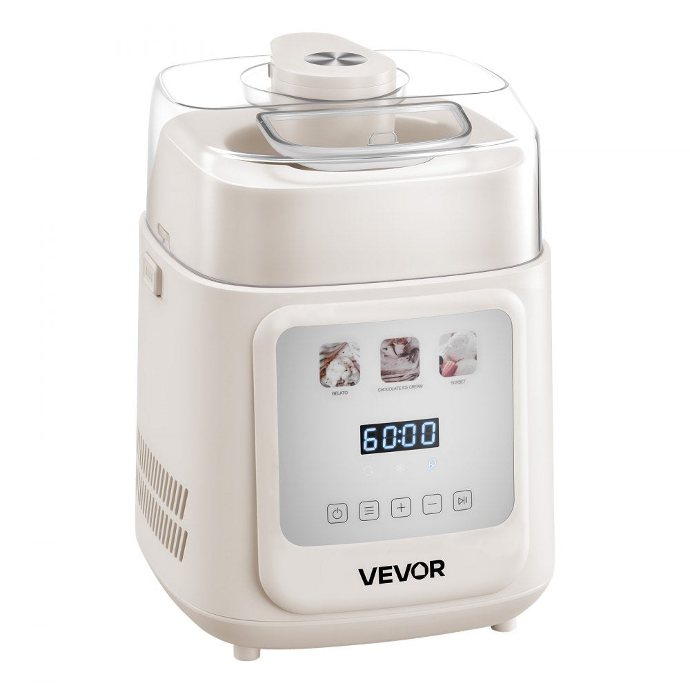 VEVOR Upright Automatic Ice Cream Maker with Built-in Compressor, 1 Quart No Pre-freezing Gelato Maker & Frozen Yogurt Machine, 4 Modes Electric Sorbet-Maker, Compressor Ice Cream Machine for Home
