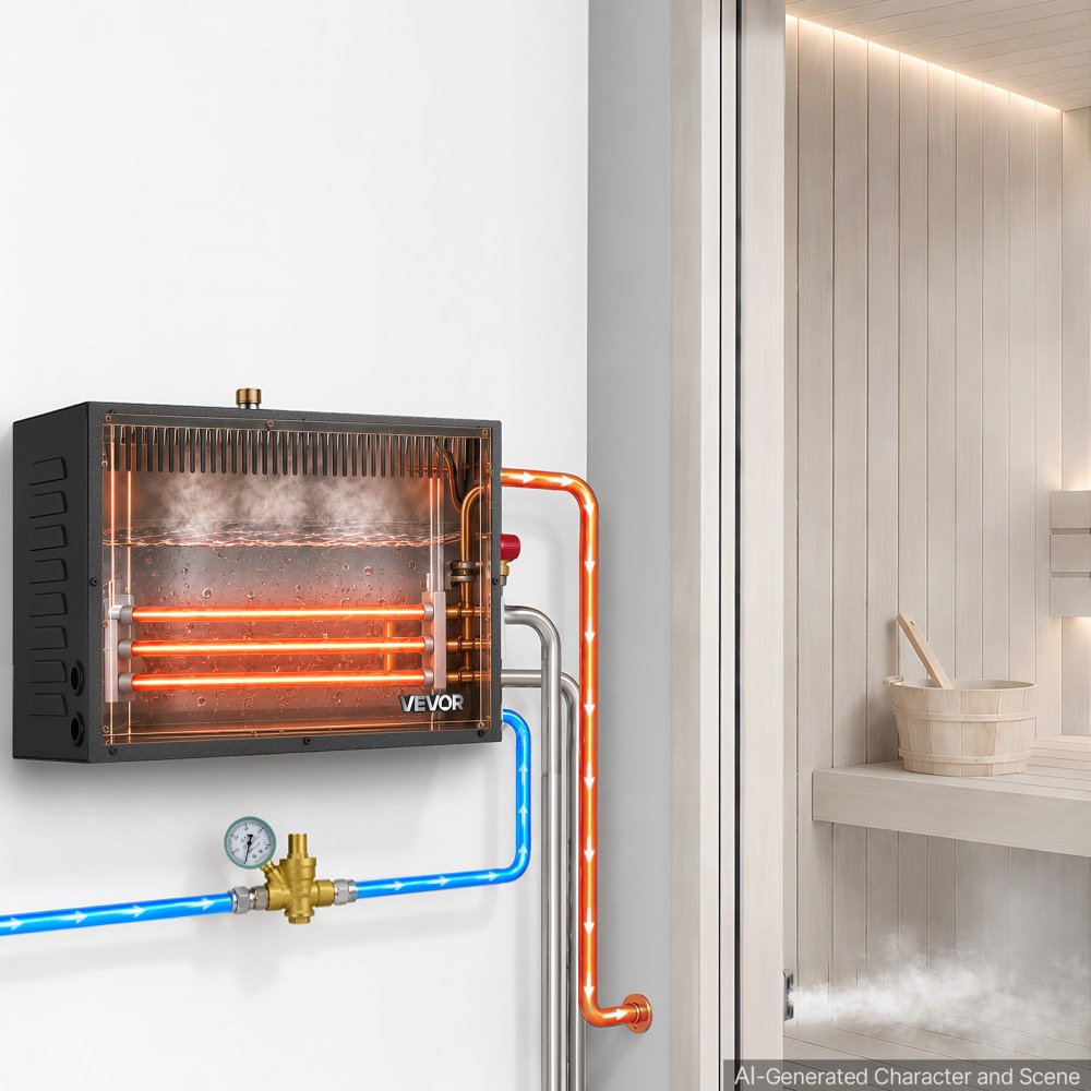 VEVOR Steam Generator, 11 kW Home Steam Shower System with Preheat Mode, For Bathrooms, Sauna Rooms, Spa, Direct Water Connection, Touch Control, Auto Fill & Drain, 77-131°F, 24H Timer, 247-388 ft³