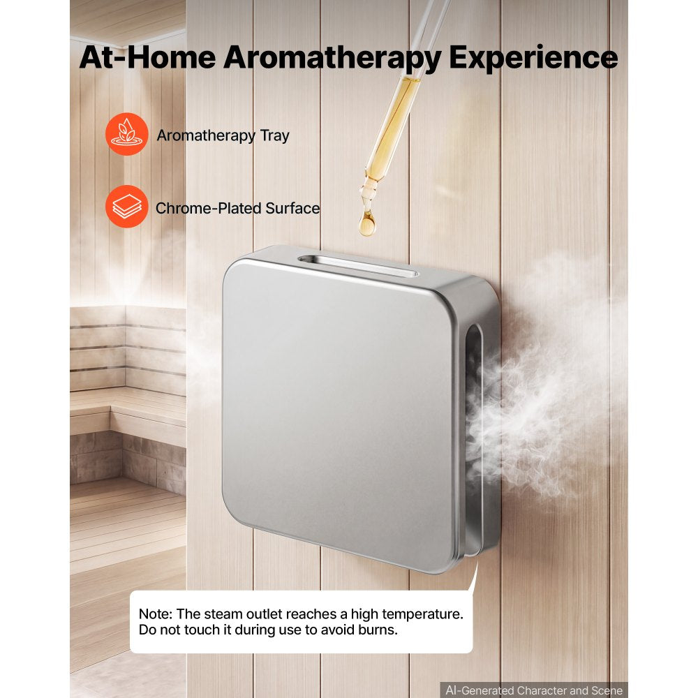 VEVOR Steam Generator, 6 kW Home Steam Shower System with Preheat Mode, For Small Bathrooms & Sauna Rooms, Direct Water Connection, Touch Control, Auto Fill & Drain, 77-131°F, 24H Timer, 141-212ft³
