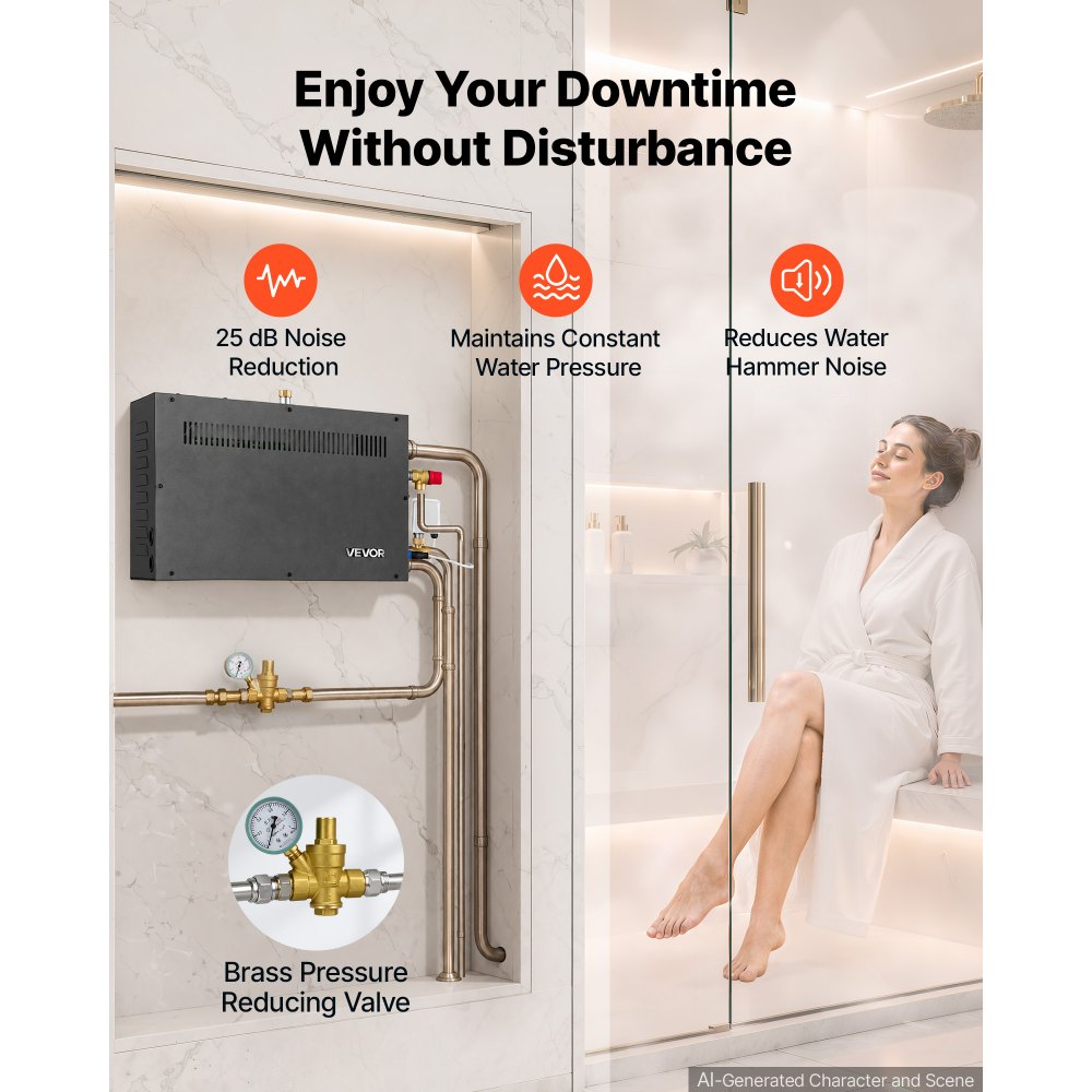 VEVOR Steam Generator, 9 kW Home Steam Shower System with Preheat Mode, For Bathrooms, Sauna Rooms, Spa, Direct Water Connection, Touch Control, Auto Fill & Drain, 77-131°F, 24H Timer, 212-318 ft³