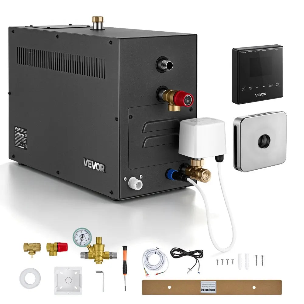 VEVOR Steam Generator, 9 kW Home Steam Shower System with Preheat Mode, For Bathrooms, Sauna Rooms, Spa, Direct Water Connection, Touch Control, Auto Fill & Drain, 77-131°F, 24H Timer, 212-318 ft³