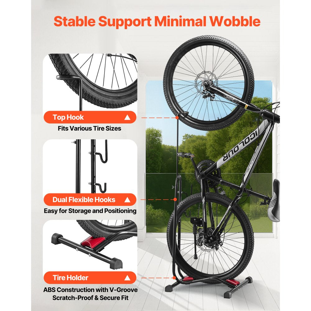VEVOR Bike Rack, Upright Bike Stand Floor for 16 to 27.5 Inch Mountain & Road Bikes, Vertical & Horizontal Bicycle Stand for Secure Parking and Storage in Garage, Truck Bed, Indoor, Outdoor, Black