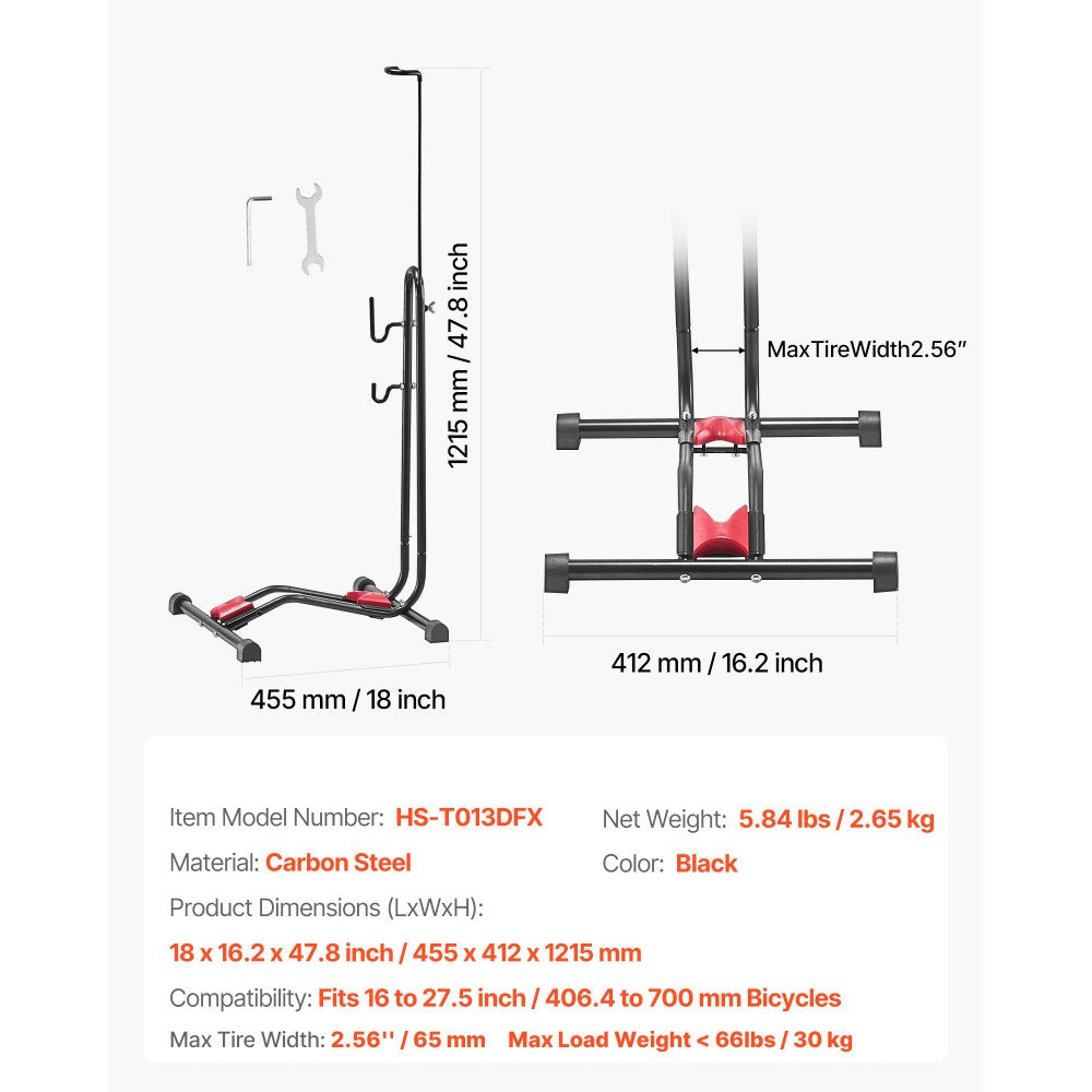 VEVOR Bike Rack, Upright Bike Stand Floor for 16 to 27.5 Inch Mountain & Road Bikes, Vertical & Horizontal Bicycle Stand for Secure Parking and Storage in Garage, Truck Bed, Indoor, Outdoor, Black
