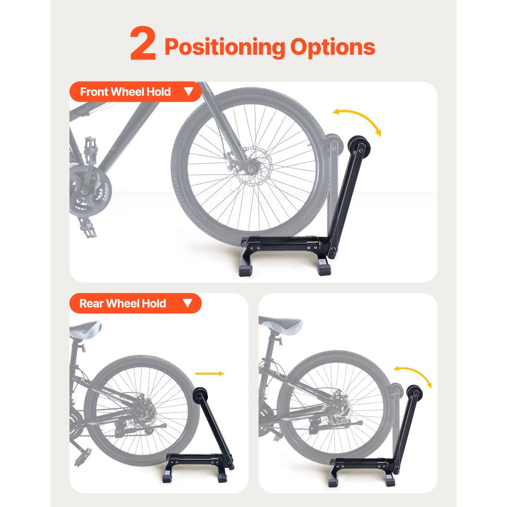 VEVOR Bike Racks 2 Pack, Fits 20 to 29 Inch Mountain & Road Bikes, Alloy Steel Rust-Resistant Bike Floor Stand Rack, Foldable Bicycle Stand for Entryway, Garage, Home Bikes Parking & Storage, Black