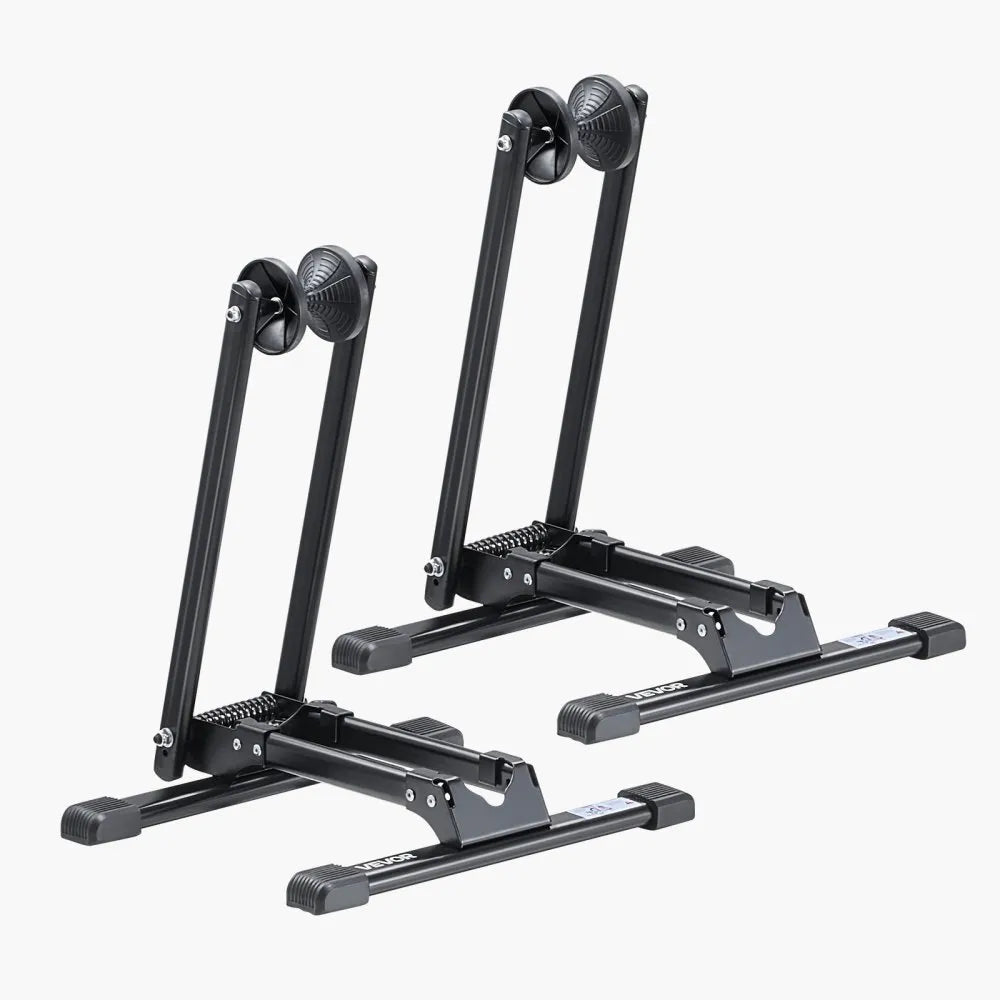 VEVOR Bike Racks 2 Pack, Fits 20 to 29 Inch Mountain & Road Bikes, Alloy Steel Rust-Resistant Bike Floor Stand Rack, Foldable Bicycle Stand for Entryway, Garage, Home Bikes Parking & Storage, Black