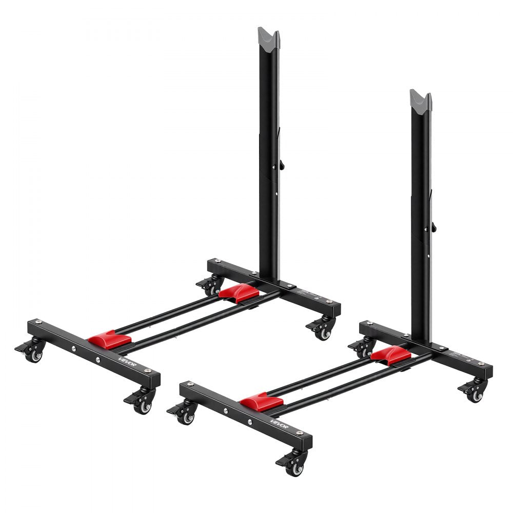 VEVOR Bike Stand 2 Pack, Freestanding Vertical & Horizontal Bike Storage Rack, with Lockable Casters, Height Adjustable Carbon Steel Upright Garage Bicycle Floor Stand, for 20-29 in Wheels, Black