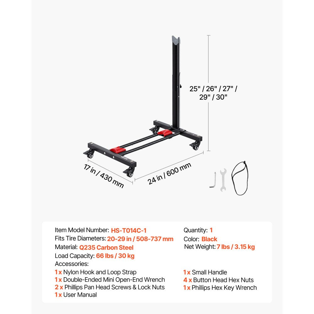 VEVOR Bike Stand, Freestanding Vertical & Horizontal Bike Storage Rack, with Lockable Casters, Height Adjustable Carbon Steel Upright Garage Bicycle Floor Stand, for 20-29 in Wheel Diameters, Black