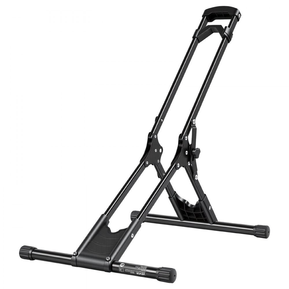 VEVOR Bike Stand, Foldable Freestanding Bike Storage Rack, Carbon Steel Garage Bicycle Floor Stand, Fits 20-29 in Wheel Diameters, Drill-Free Installation, Ideal for Garage, Apartment, Home, Black