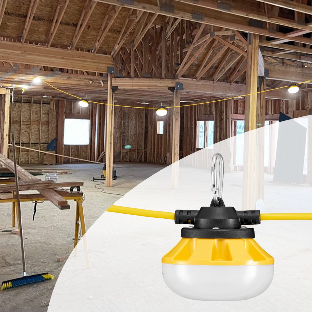 VEVOR 100FT Construction String Lights, 100W 10000LM, 10PCs String Work Light, 5000K, IP65 Waterproof, with Hanging Hooks, for Construction Site, Temporary Lighting Indoor & Outdoor, ETL Listed