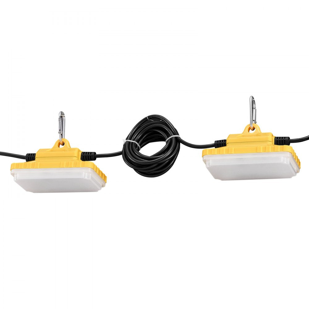 VEVOR 100FT Construction String Lights, 150W 15000LM, 10PCs String Work Light, 5000-5500K, IP65 Waterproof, with Hanging Hooks, for Construction Site, Temporary Lighting Indoor & Outdoor, ETL Listed