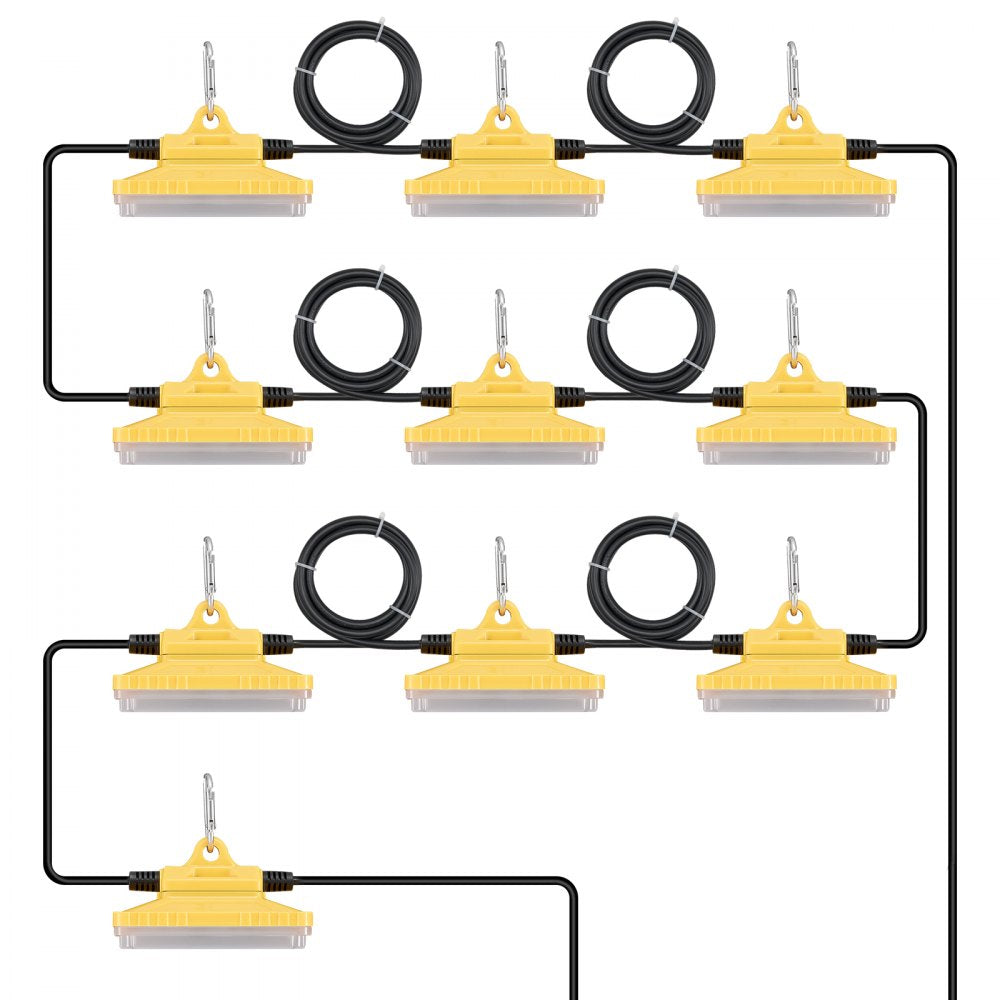 VEVOR 100FT Construction String Lights, 150W 15000LM, 10PCs String Work Light, 5000-5500K, IP65 Waterproof, with Hanging Hooks, for Construction Site, Temporary Lighting Indoor & Outdoor, ETL Listed