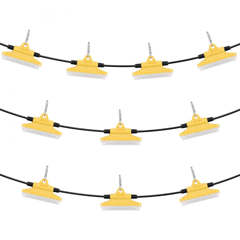 VEVOR 100FT Construction String Lights, 150W 15000LM, 10PCs String Work Light, 5000-5500K, IP65 Waterproof, with Hanging Hooks, for Construction Site, Temporary Lighting Indoor & Outdoor, ETL Listed