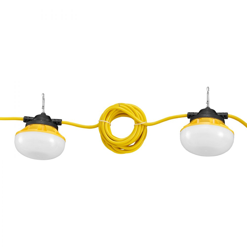 VEVOR 50FT Construction String Lights, 50W 5000LM, 5PCs String Work Light, 5000K Daylight & IP65 Waterproof, with Hanging Hooks, for Construction Site, Temporary Lighting Indoor & Outdoor, ETL Listed
