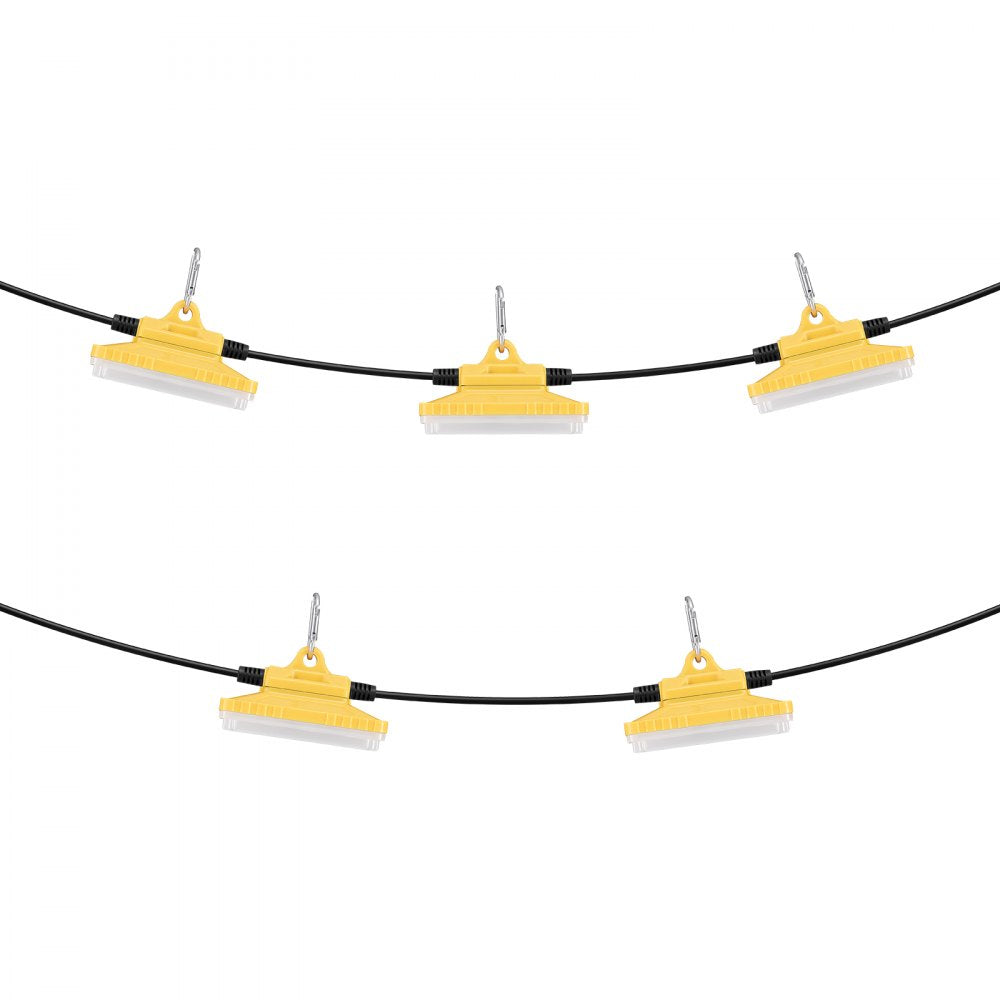 VEVOR 50FT Construction String Lights, 75W 7500LM, 5PCs String Work Light, 5000-5500K, IP65 Waterproof, with Hanging Hooks, for Construction Site, Temporary Lighting Indoor & Outdoor, ETL Listed