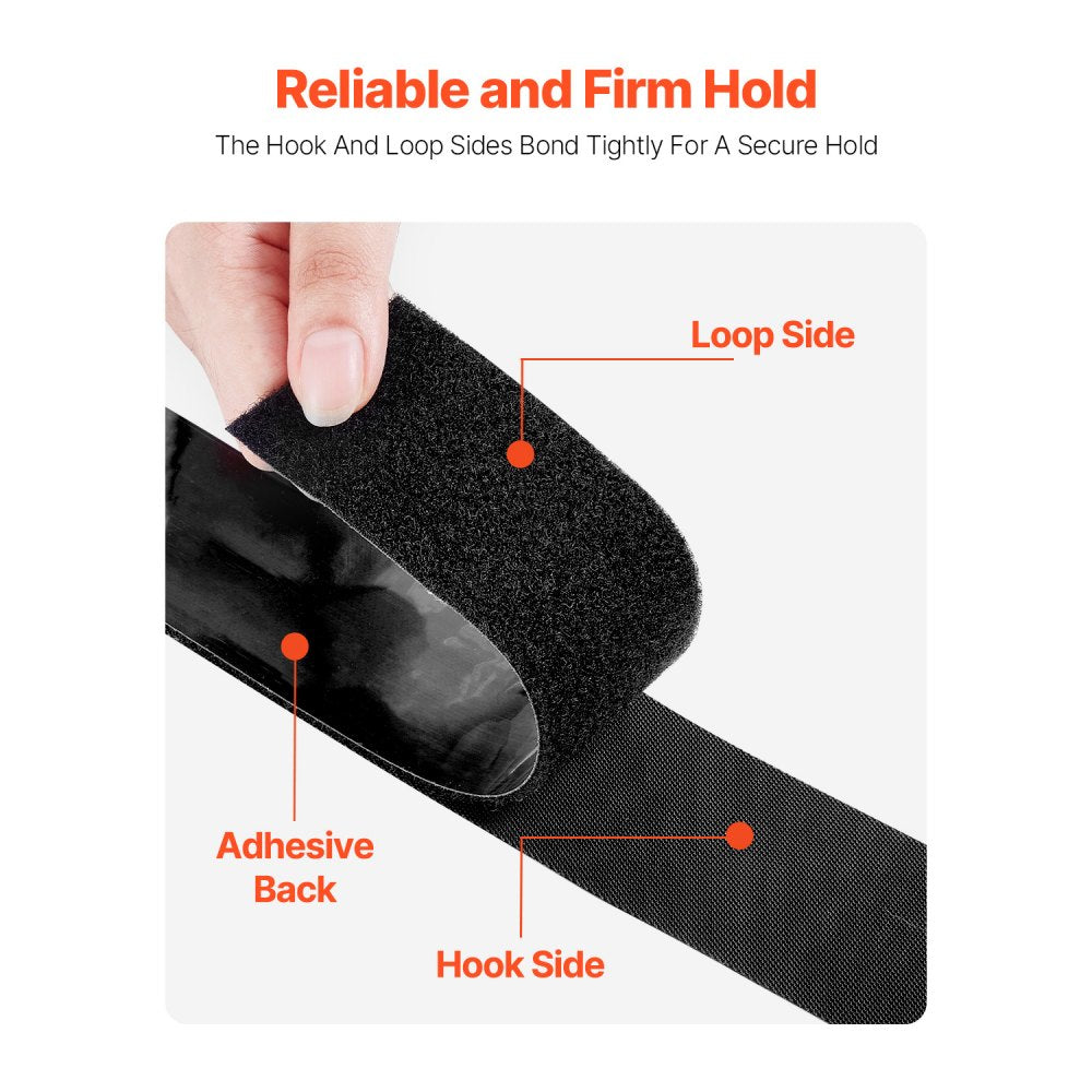 VEVOR 15 ft x 2 in Hook Loop Tape and 16.4 ft x 0.94 in Double-Side Strips,  Nylon Self Adhesive Heavy Duty Strips Roll,  Sticky Back Fastener Rolls for Home Office School and Crafting, Black + Red