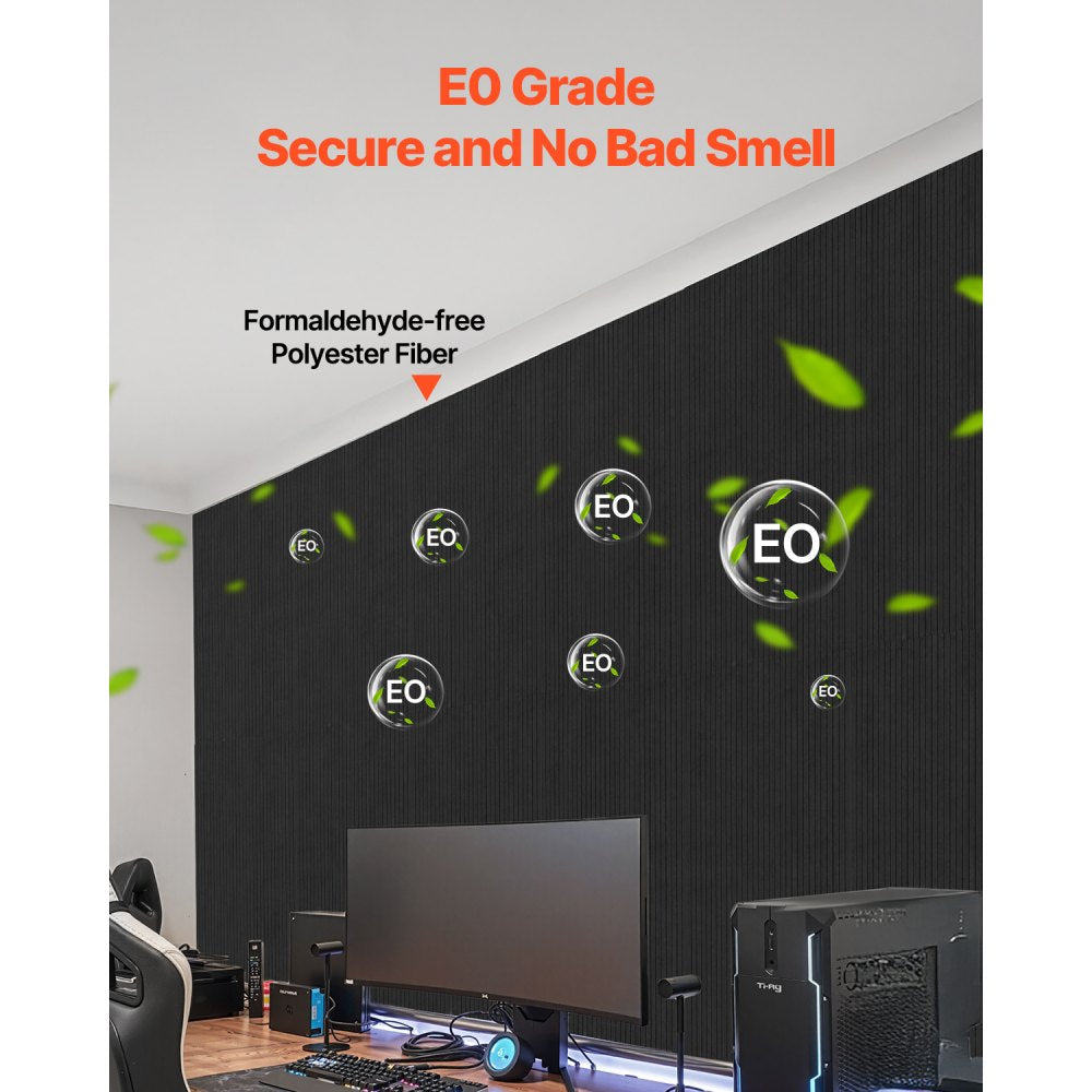 VEVOR 5 Pack Acoustic Panels with Self Adhesive, 47.2 x 23.6 x 0.4 inch Sound Proof Foam Panels, Polyester Fiber Soundproof Wall Panels High Density, for Home, Studio, Office, Theater, Black