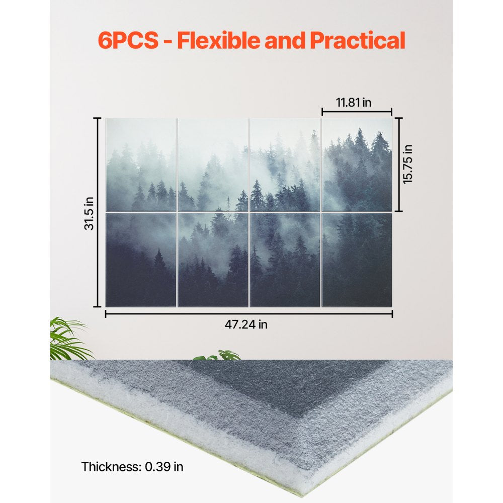VEVOR 8 Pack Art Acoustic Panels, 63 x 23.62 x 0.4 inch Soundproof Wall Tiles, Self Adhesive Decorative Sound Dampening Absorbing Boards for Home, Office, Studio, Gaming Room,Theater,Forest