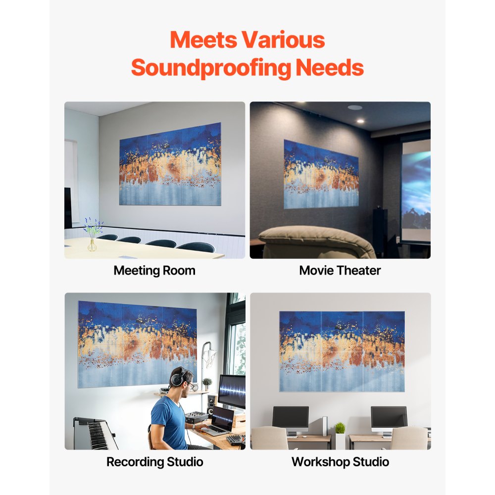 VEVOR 6 Pack Art Acoustic Panels, 70.87 x 47.24 x 0.4 inch Soundproof Wall Tiles, Self Adhesive Decorative Sound Dampening Absorbing Boards for Home, Office, Studio, Gaming Room,Theater, Pastel