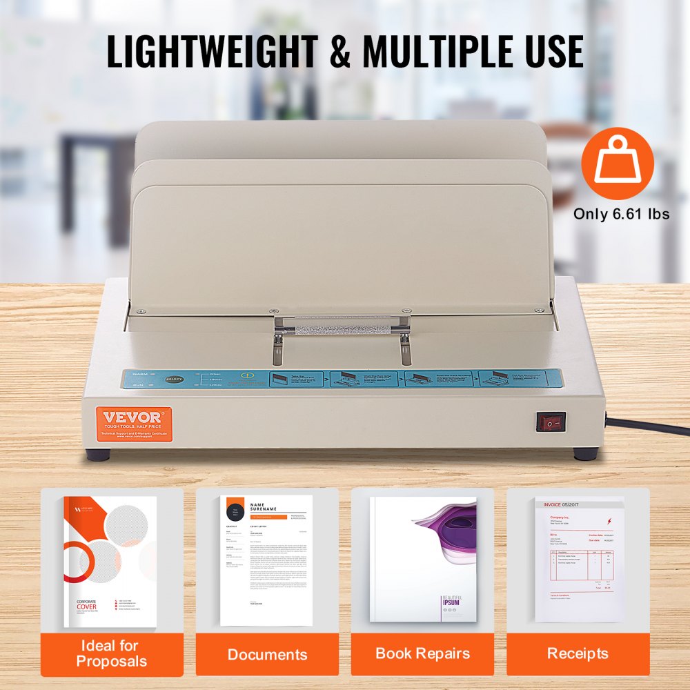 VEVOR Thermal Binding Machine, 500 Sheets Capacity Book Binding Machine, Thermal Book Binder 50mm Binding Thickness A3(Short Edge)/A4/A5 Document, with Infrared Optical Detection