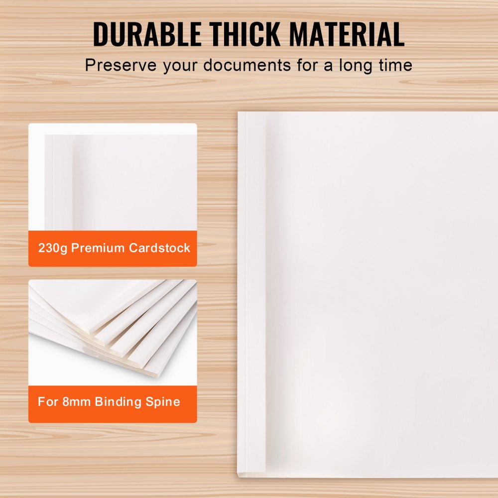 VEVOR Thermal Binding Covers, 10 Pack Thermal Presentation Covers 5/16 inch Spine Holds 2-240 Sheets, PVC Transparent Front Cover and White Back Cover, Letter Size