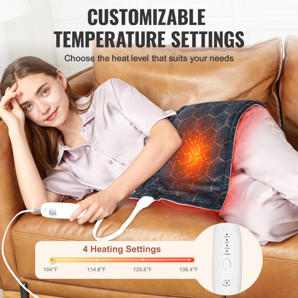 VEVOR Far Infrared Heating Pad, 12" x 24" Weighted Heating Pad with Far Infrared Therapy, 4 Temperature Settings, 2-hour Auto-off, Electric Heating Pad for Back Neck Shoulder Abdomen Pain Relief