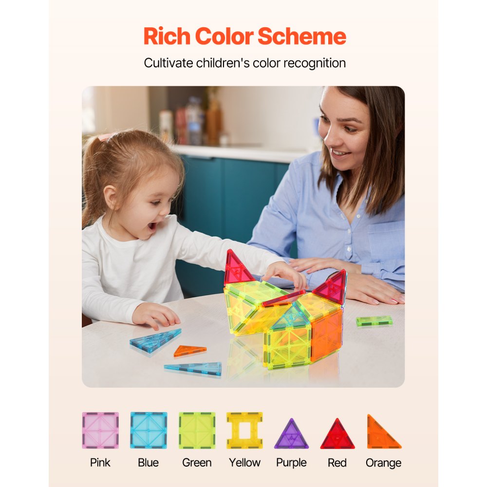 VEVOR Magnetic Tiles, 32 PCS Magnetic Building Blocks for Kids, Magnet Building Set with Storage Bag, STEM Sensory Educational Construction Stacking Toys Gift for Toddlers Boys and Girls 3+ Year Old