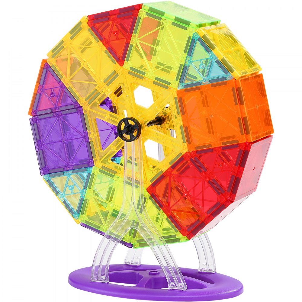 VEVOR Magnetic Tiles, 180 PCS Magnetic Building Blocks for Kids, Magnet Building Set with 2 Car Bases & Ferris Wheel Stand, STEM Educational Construction Stacking Toys for Toddlers Boys Girls Aged 5+