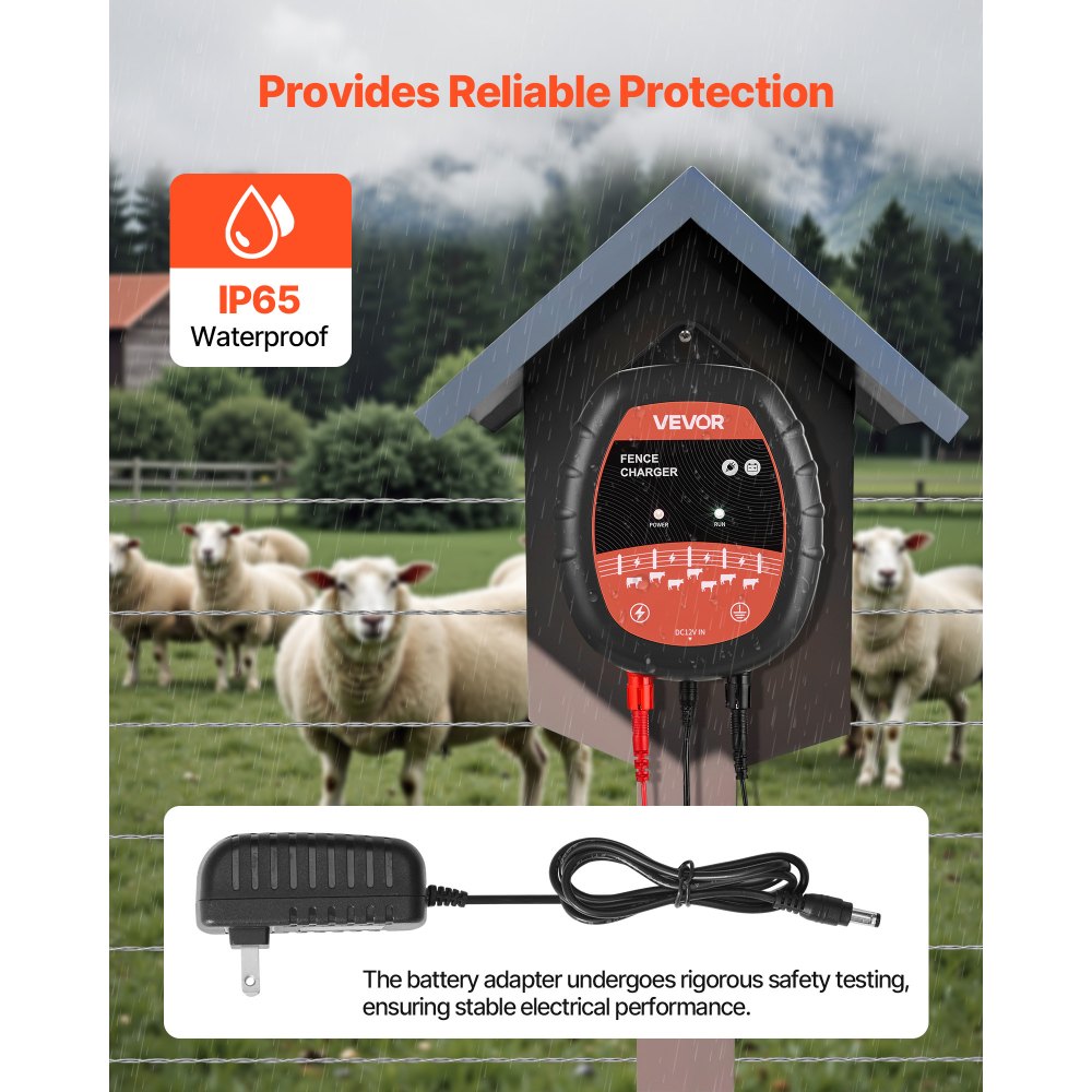 VEVOR Electric Fence Charger, 10kV 1J, AC DC Electric Fence Energizer with LED Indicator, 1.86 Miles Range, Powerful Plug-in Fences Charger, Prevents Wild Animals Intrusion for Livestock Poultry