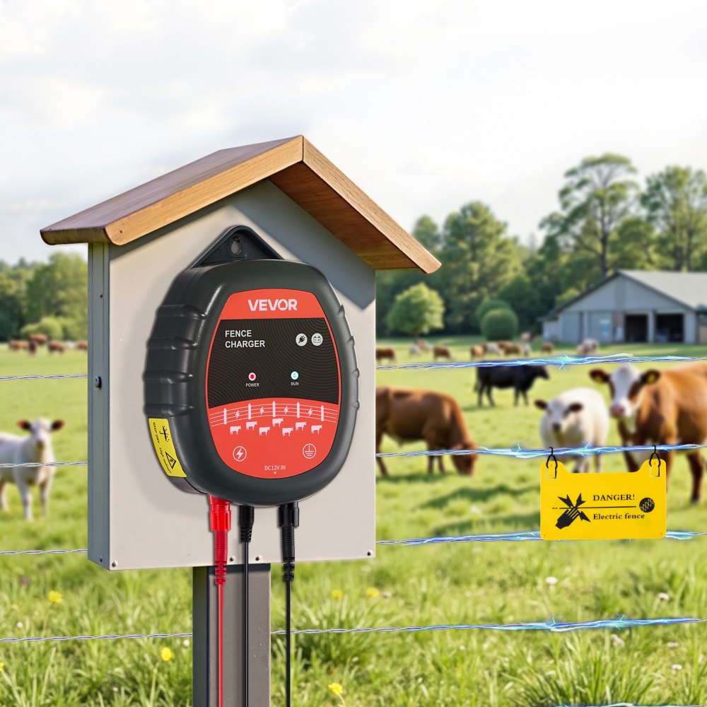 VEVOR Electric Fence Charger, 10kV 1J, AC DC Electric Fence Energizer with LED Indicator, 1.86 Miles Range, Powerful Plug-in Fences Charger, Prevents Wild Animals Intrusion for Livestock Poultry