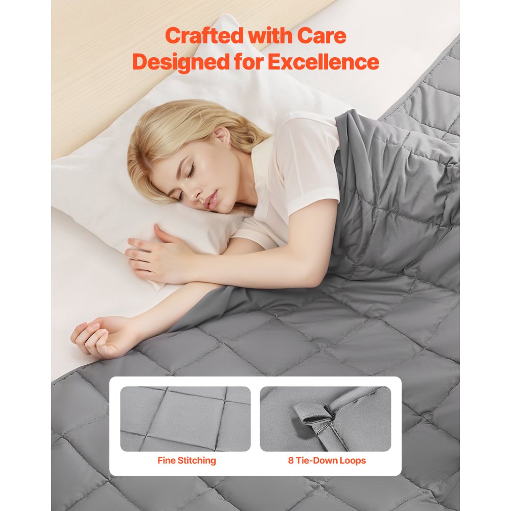 VEVOR Weighted Blanket, 25 lbs, 60 x 80 in Queen Size, Cooling Breathable Heavy Blanket with Glass Beads, All-Season Use, Suitable for 250-310 lbs Adults, Anxiety Stress Relief, Improve Sleep, Grey